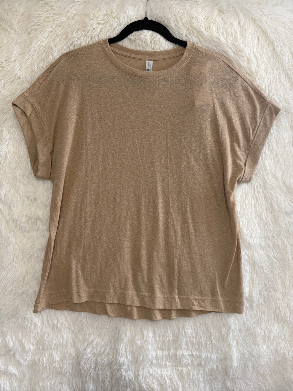 Denver Hayes Womens Linen Blend Short Sleeve V-Neck Top Size M Tan Minimalist